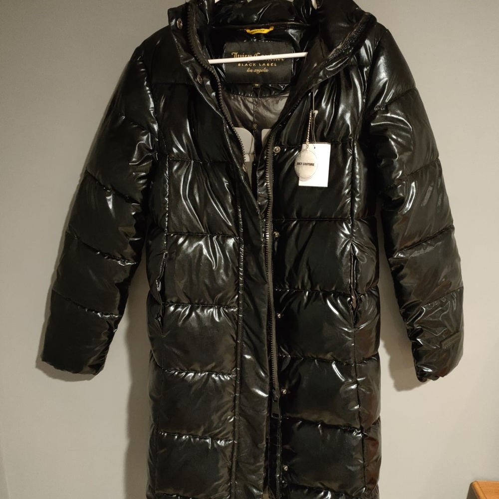 Juicy Couture Black Long Hooded Puffer XS NWT $328